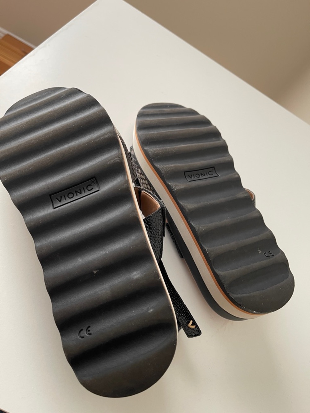 Vionic Black Snake-Print & Tan Platform Sandals - Picture 2 of 5